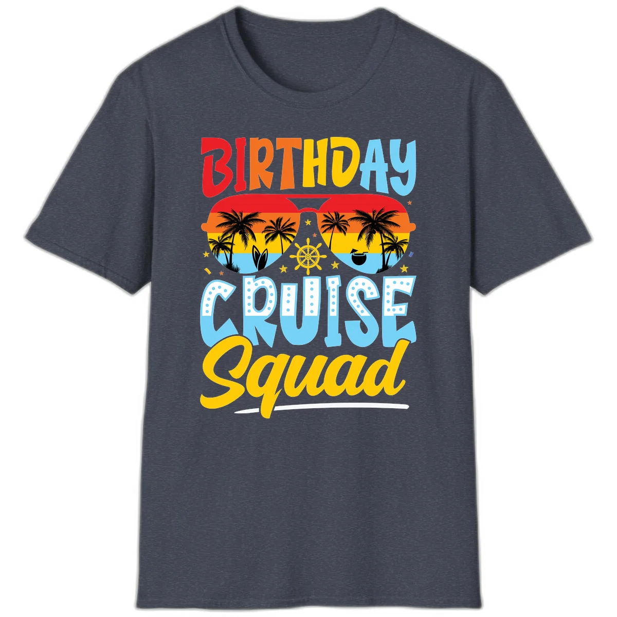 Birthday Cruise Squad T-Shirt in Heather Navy