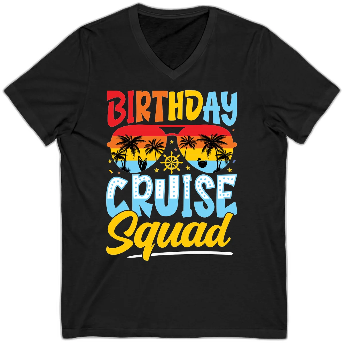 Birthday Cruise Squad V-Neck in Black
