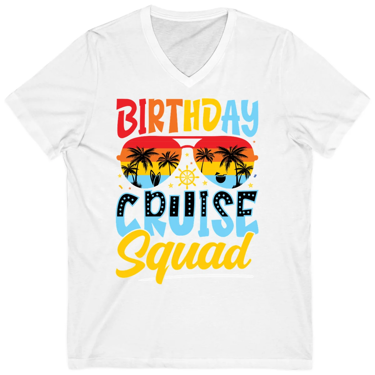 Birthday Cruise Squad V-Neck in White