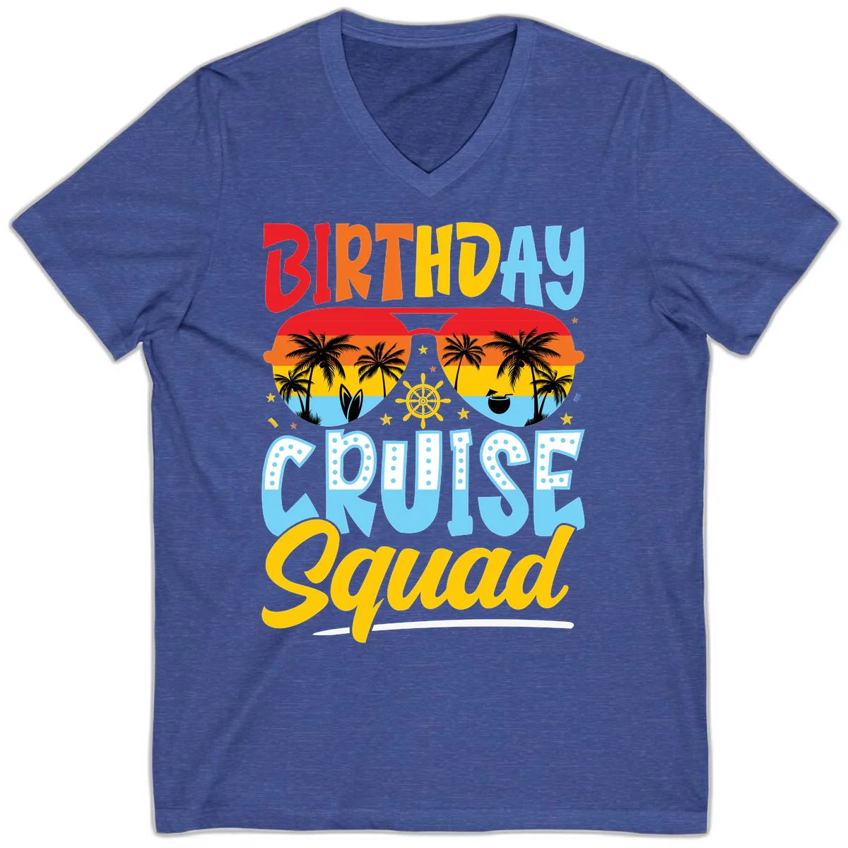 Birthday Cruise Squad V-Neck in Heather True Royal
