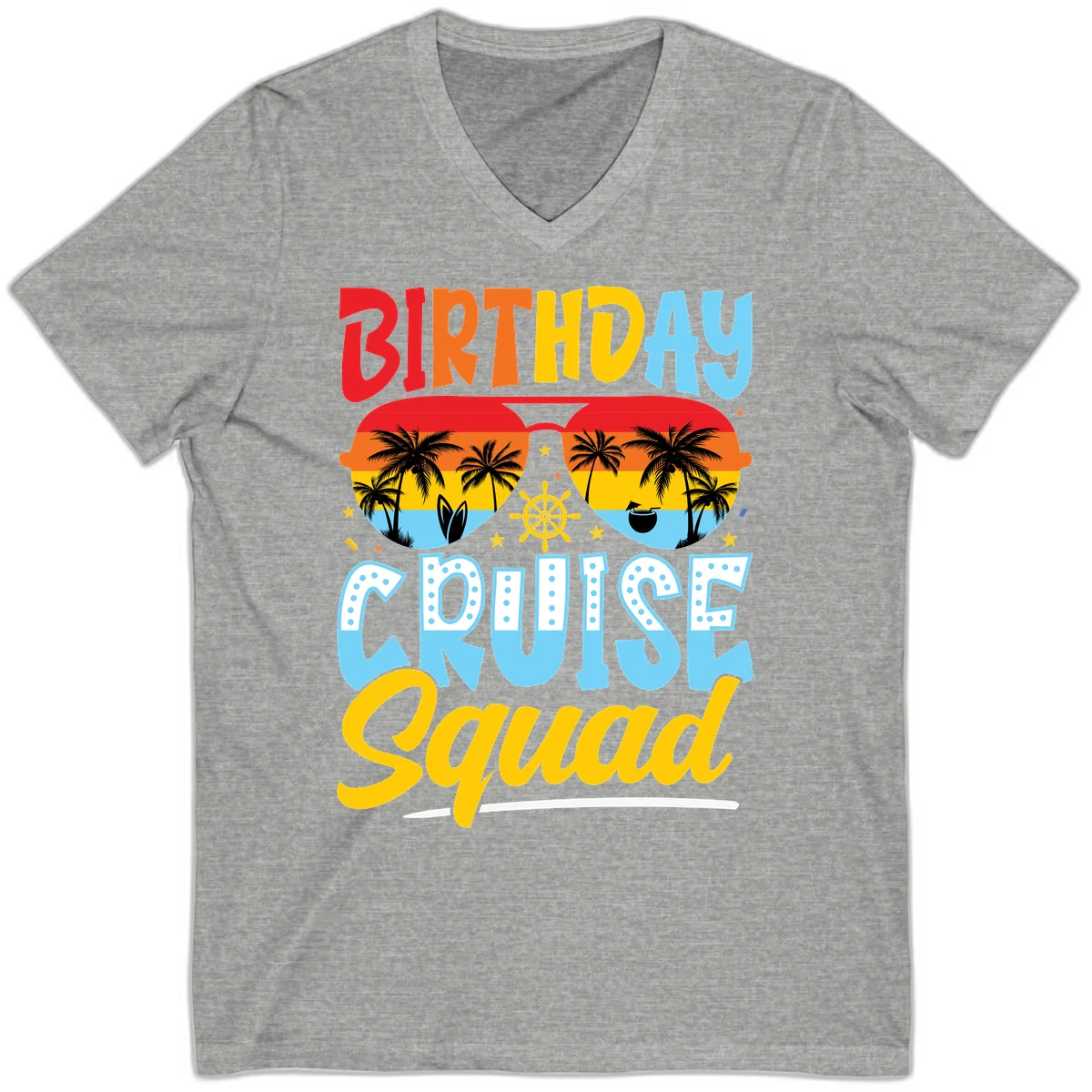 Birthday Cruise Squad V-Neck in Athletic Heather