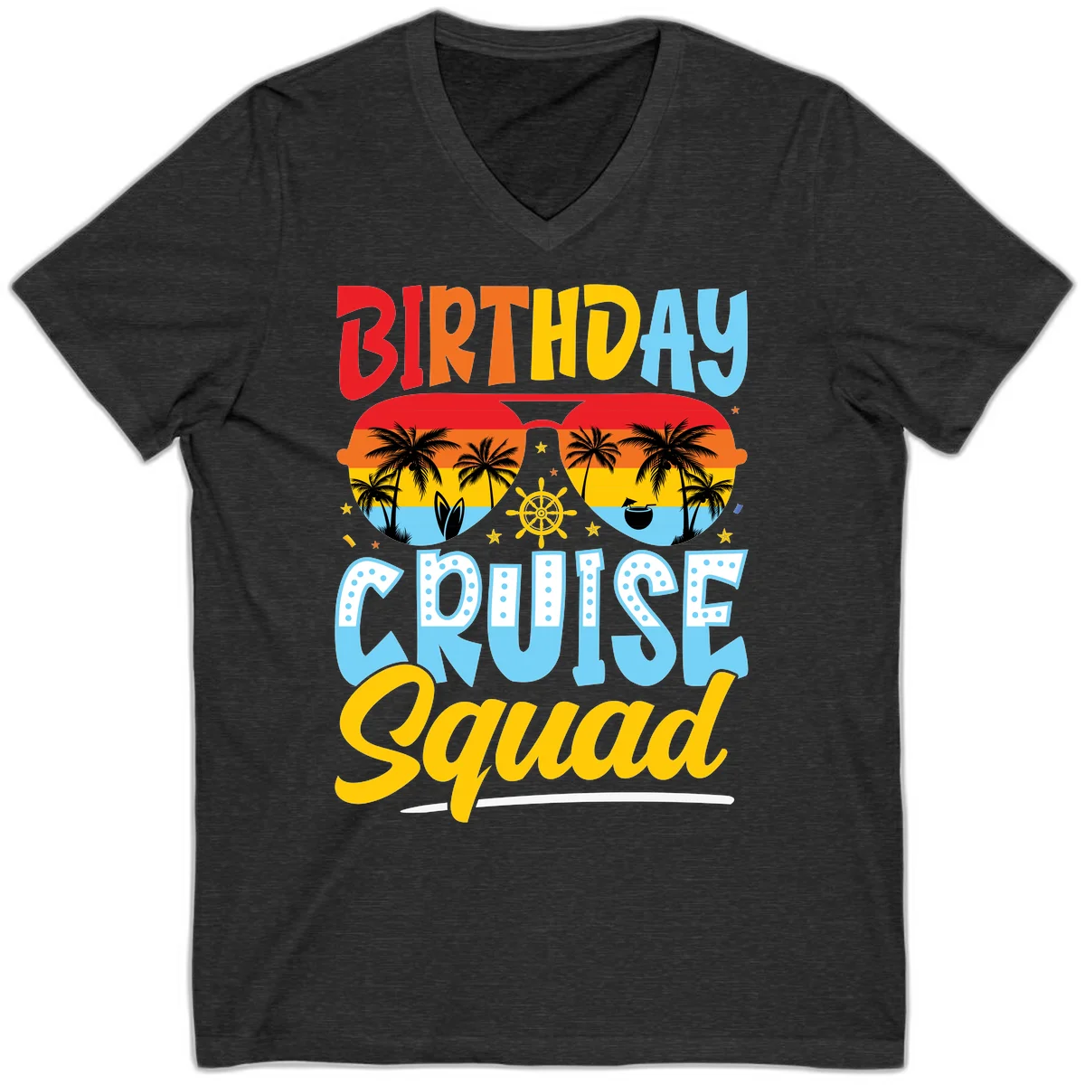 Birthday Cruise Squad V-Neck in Dark Grey Heather