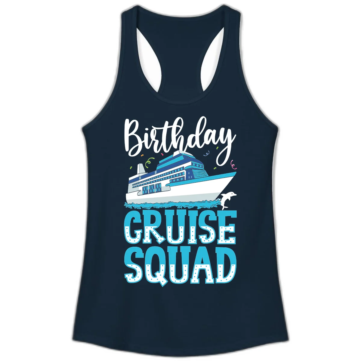 Birthday Cruise Squad Ladies Tank in Solid Midnight Navy