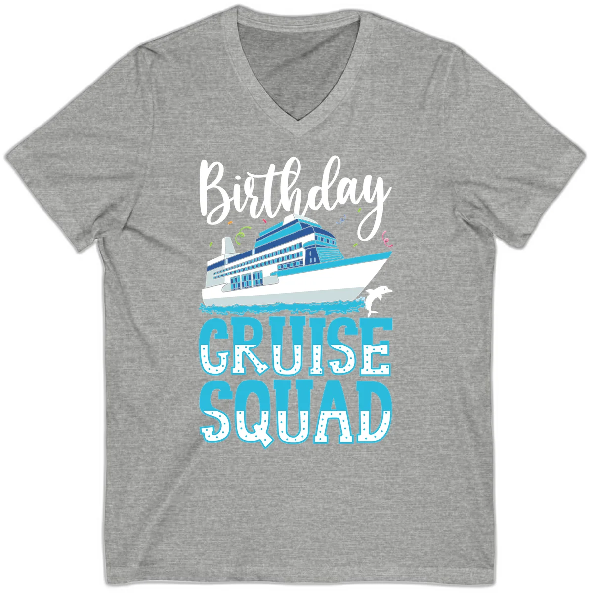 Birthday Cruise Squad V-Neck in Athletic Heather
