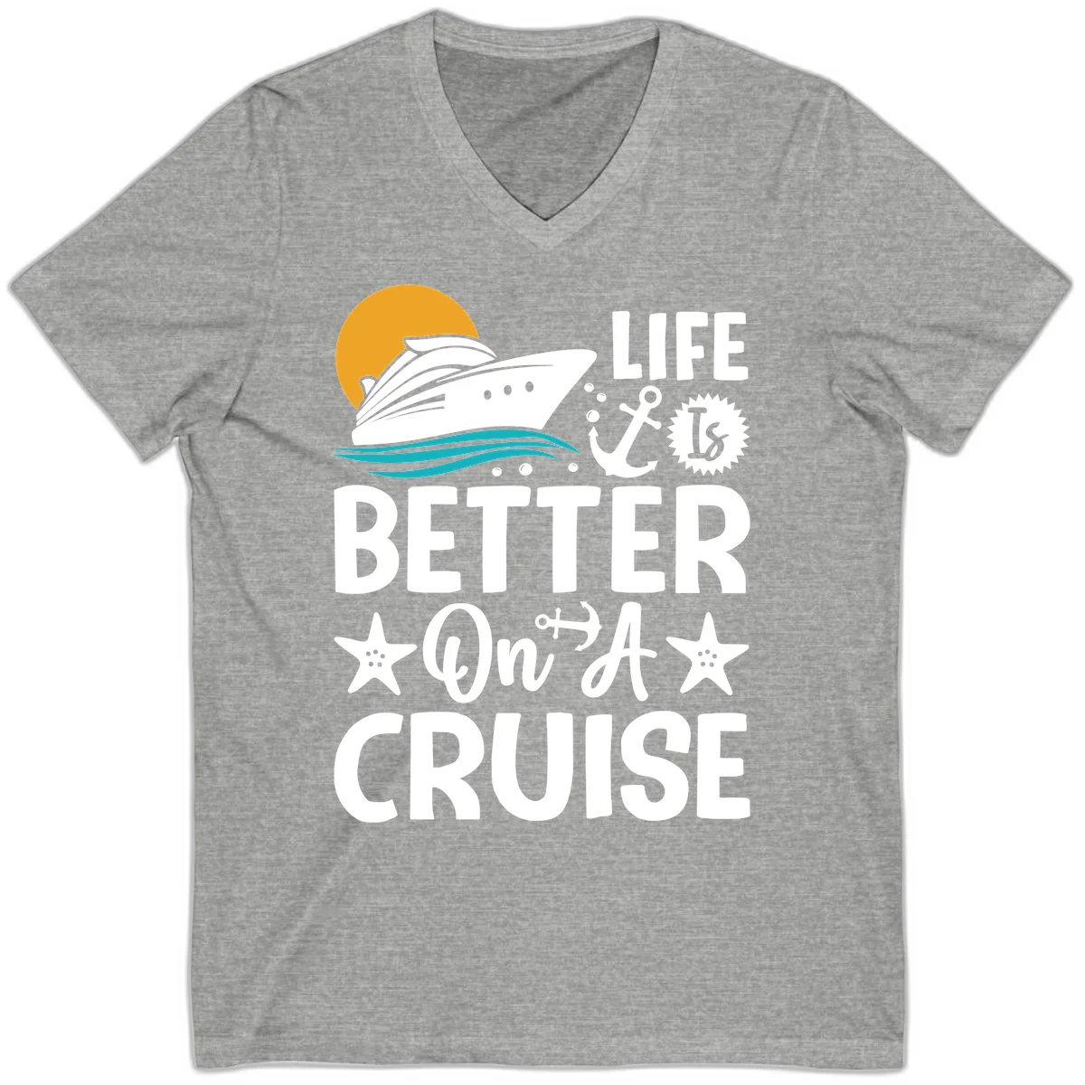 Life Is Better On A Cruise V-Neck T-Shirt in Athletic Heather