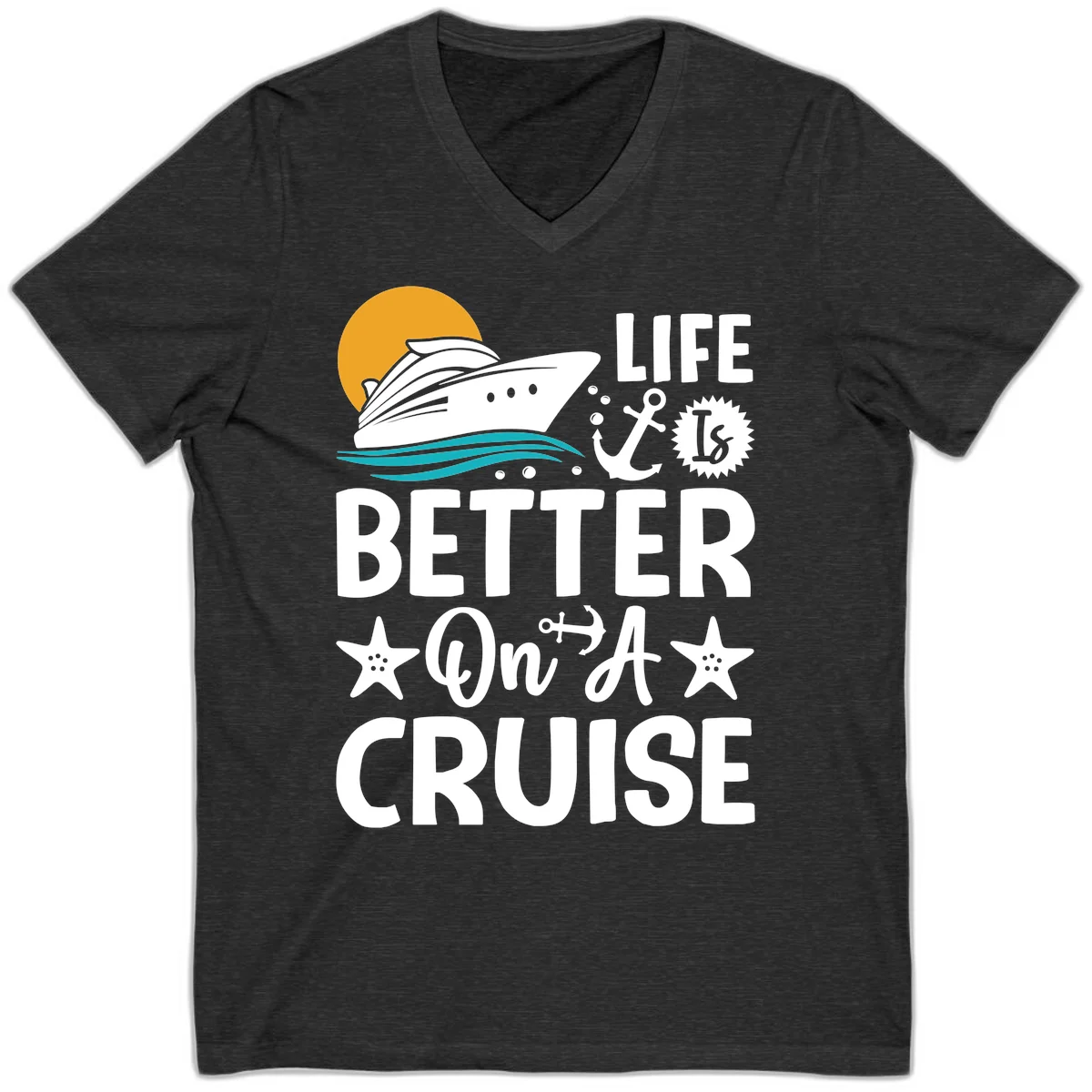 Life Is Better On A Cruise V-Neck T-Shirt in Dark Grey Heather