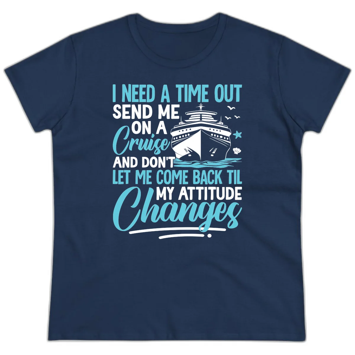 Attitude Adjustment Cruise Escape Ladies Tee in Navy