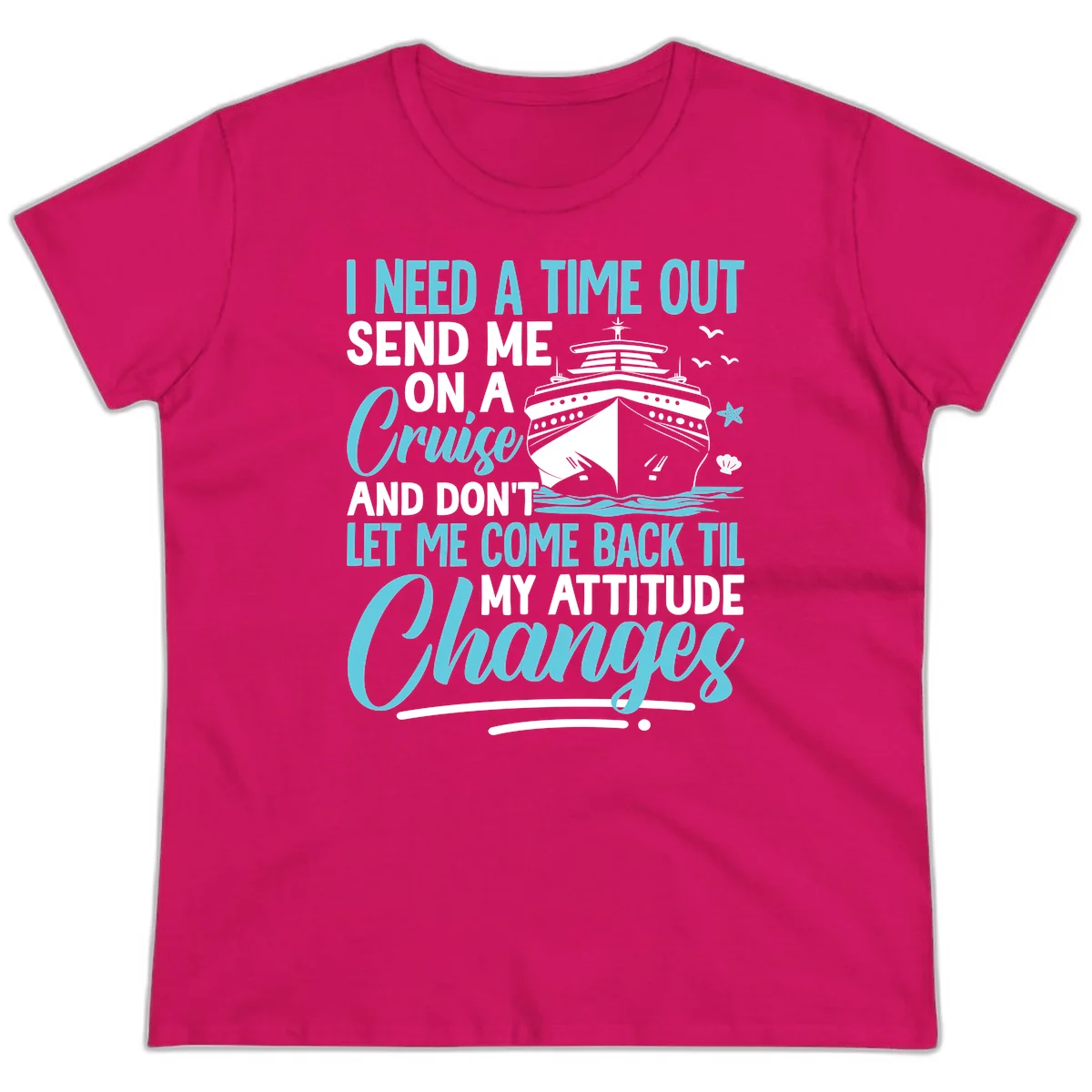 Attitude Adjustment Cruise Escape Ladies Tee in Heliconia