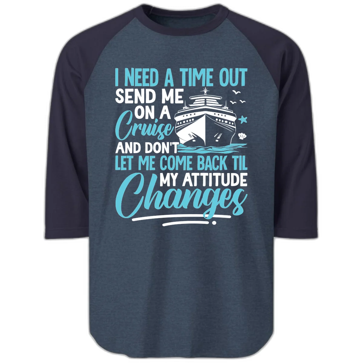 Attitude Adjustment Cruise Escape Raglan 3/4 in Heather Denim Navy