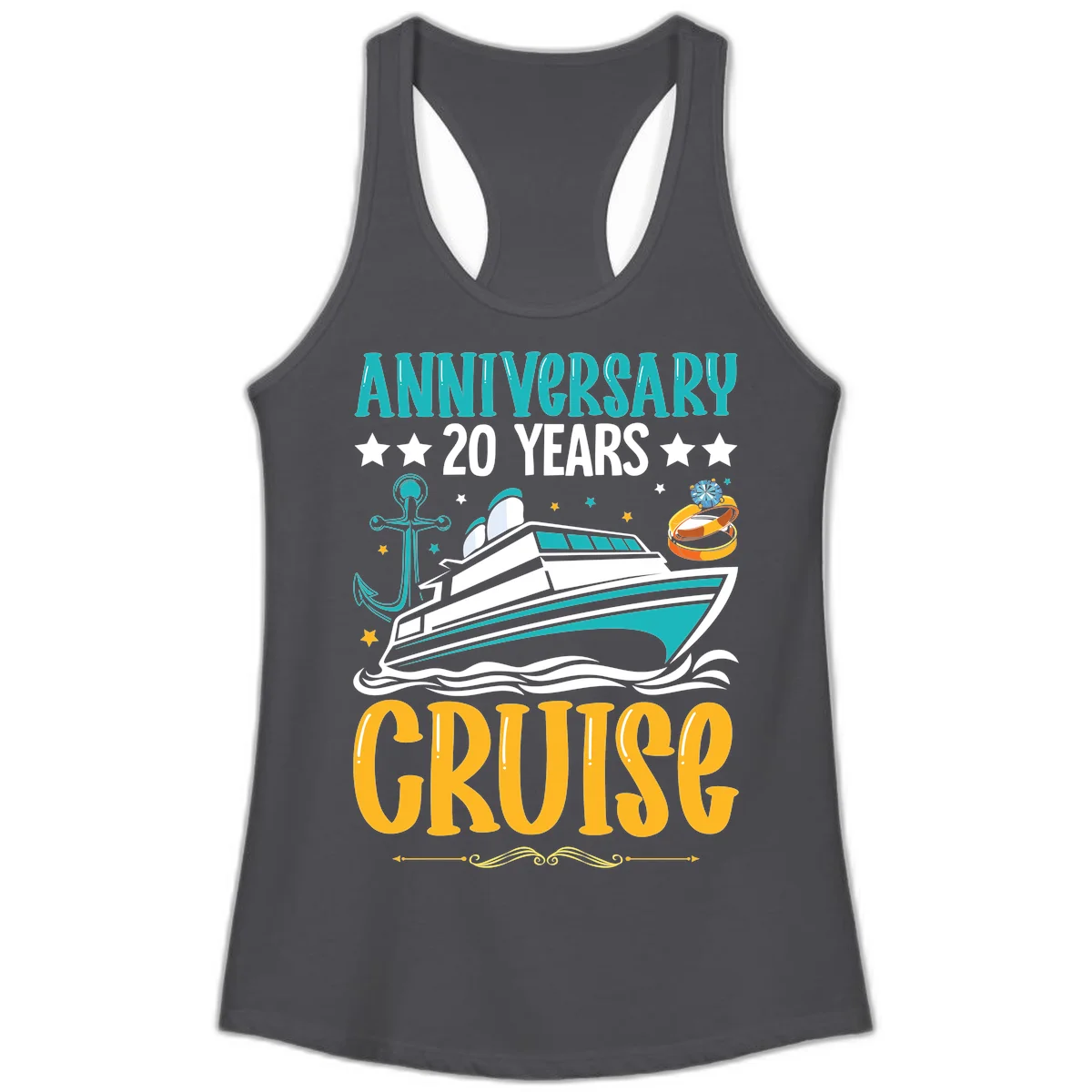 Anniversary 20 Years Cruise Ladies Tank in Solid Dark Gray