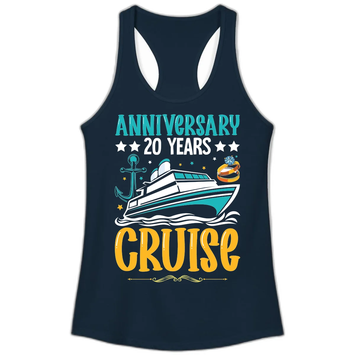 Anniversary 20 Years Cruise Ladies Tank in Solid Midnight Navy