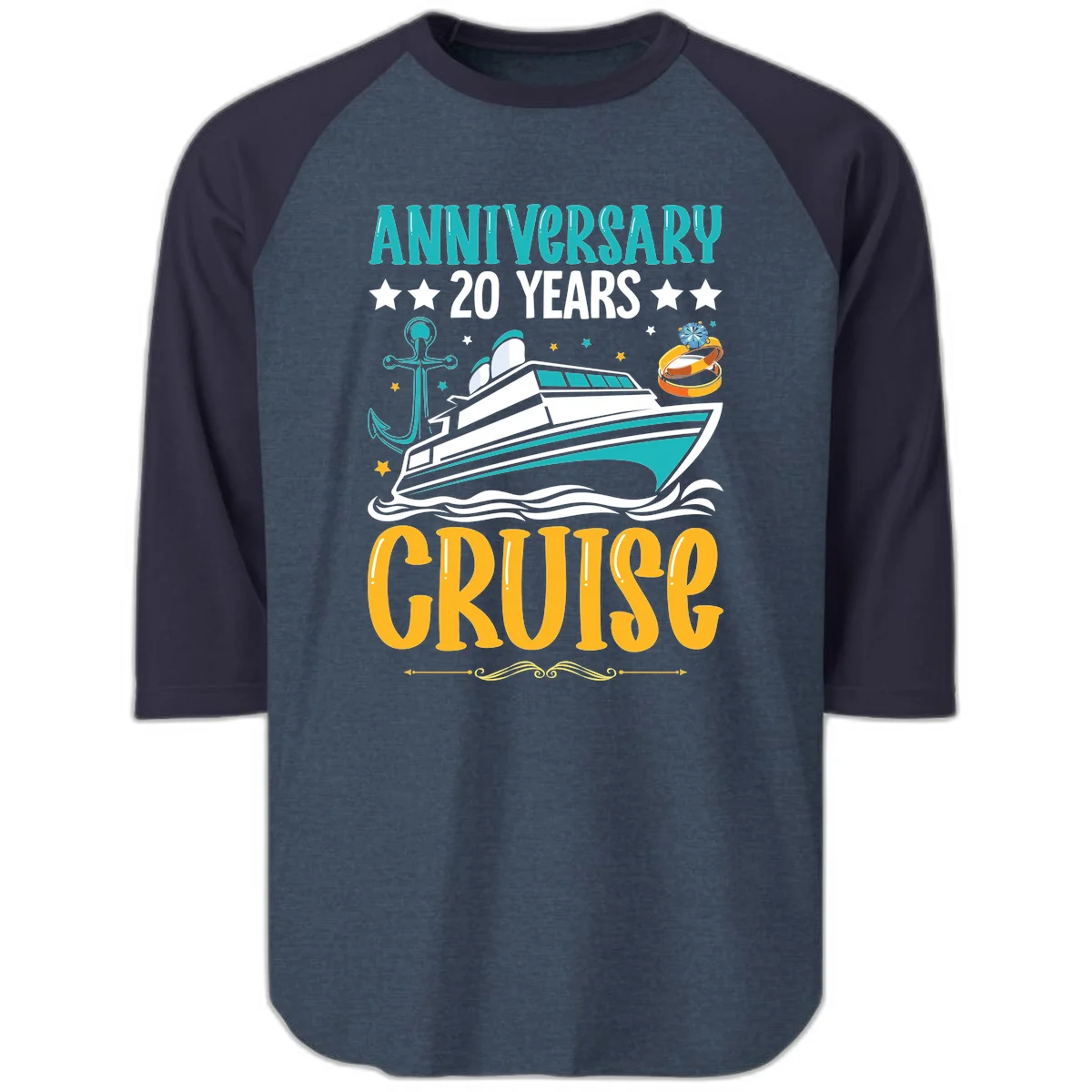 Anniversary 20 Years Cruise Raglan 3/4 in Heather Denim Navy