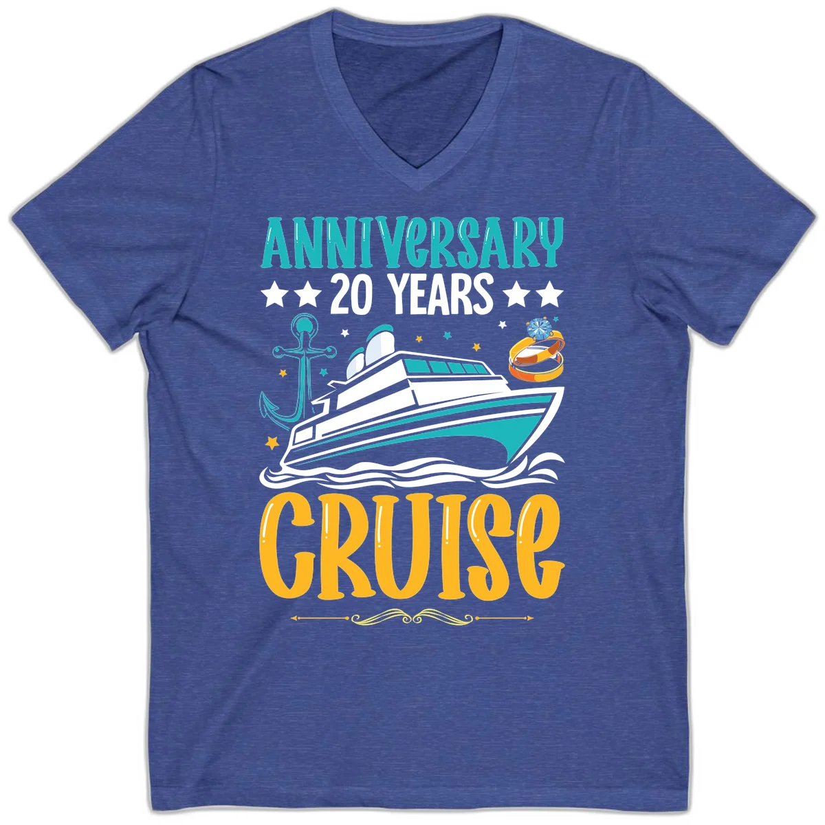 Anniversary 20 Years Cruise V-Neck in Heather True Royal