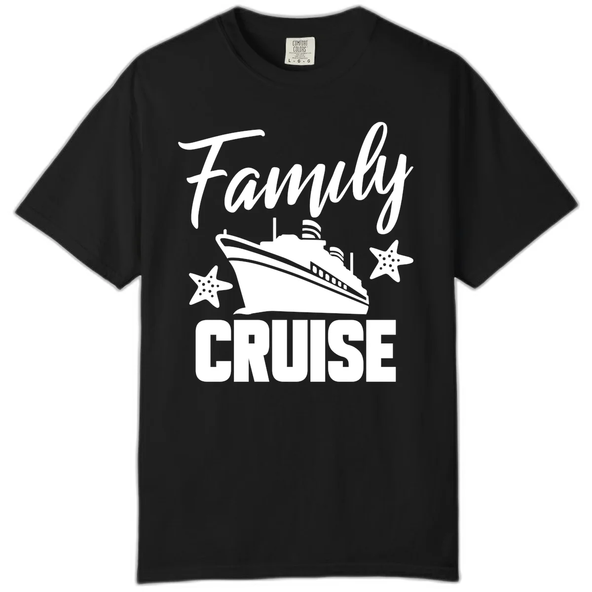 Family Cruise Ship & Starfish Comfort Color T-Shirt in Black