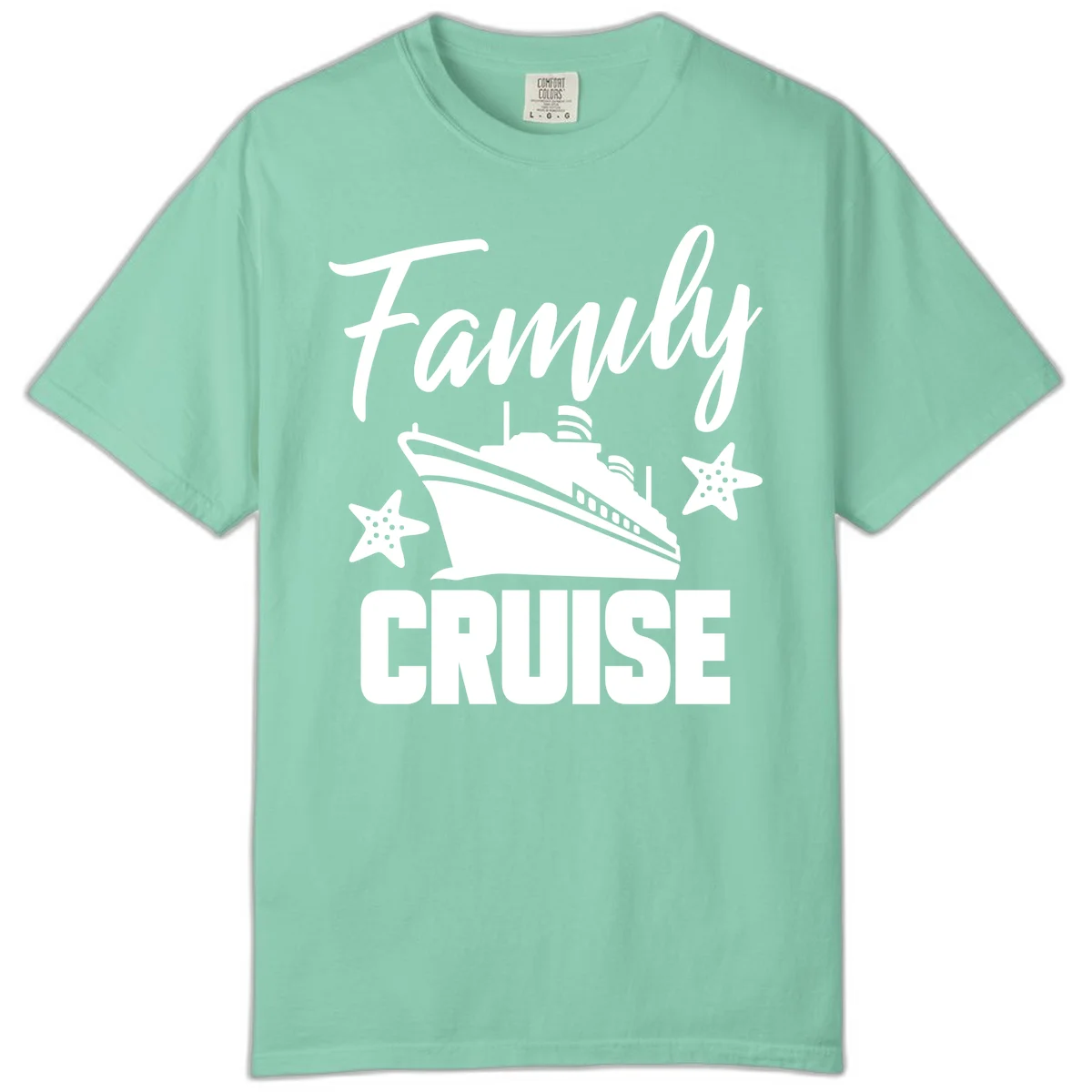 Family Cruise Ship & Starfish Comfort Color T-Shirt in Island Reef