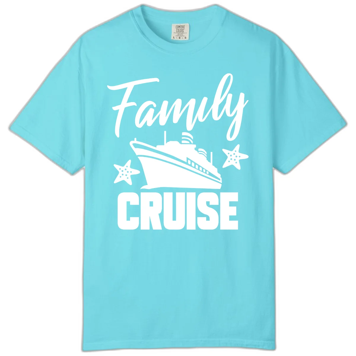 Family Cruise Ship & Starfish Comfort Color T-Shirt in Lagoon Blue