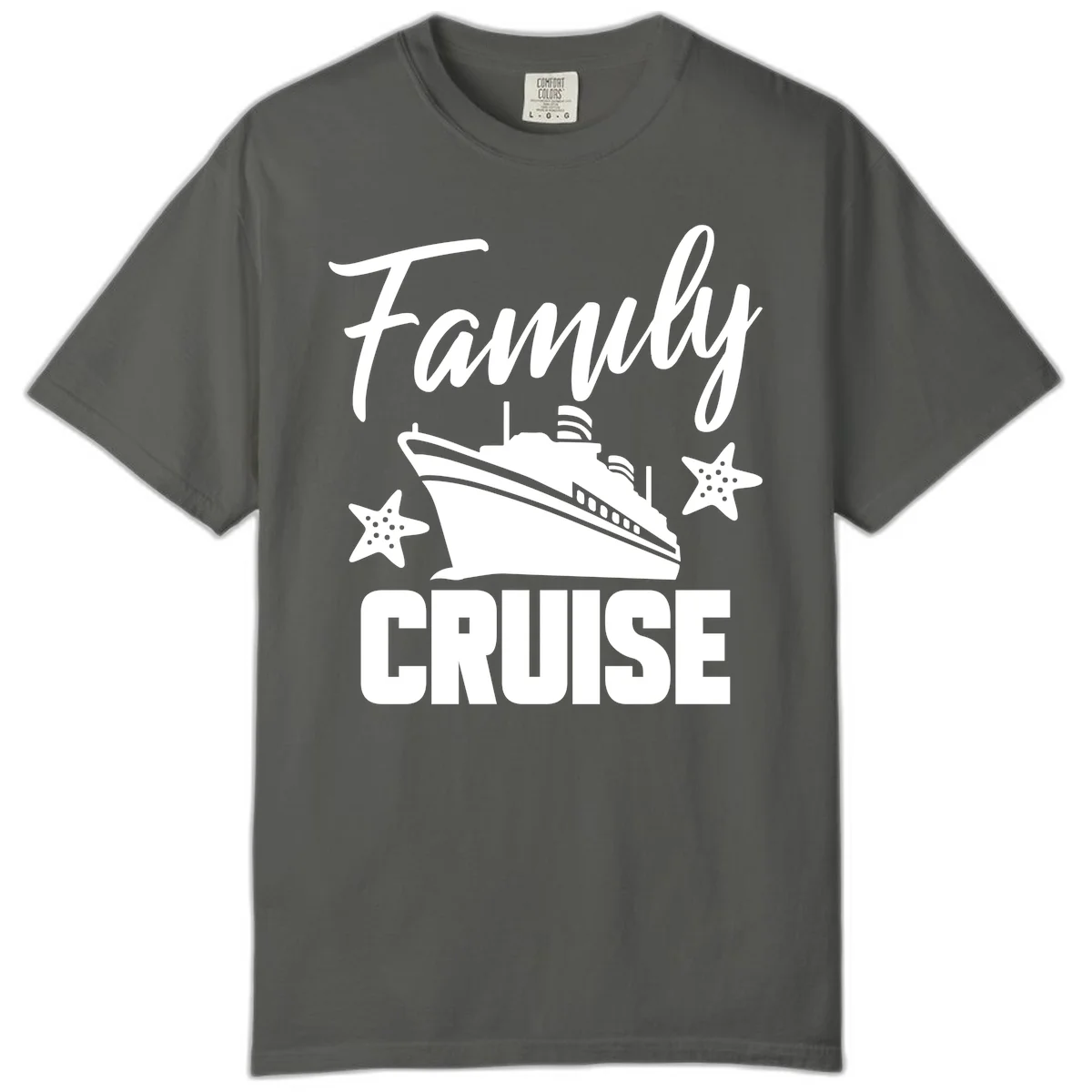 Family Cruise Ship & Starfish Comfort Color T-Shirt in Pepper