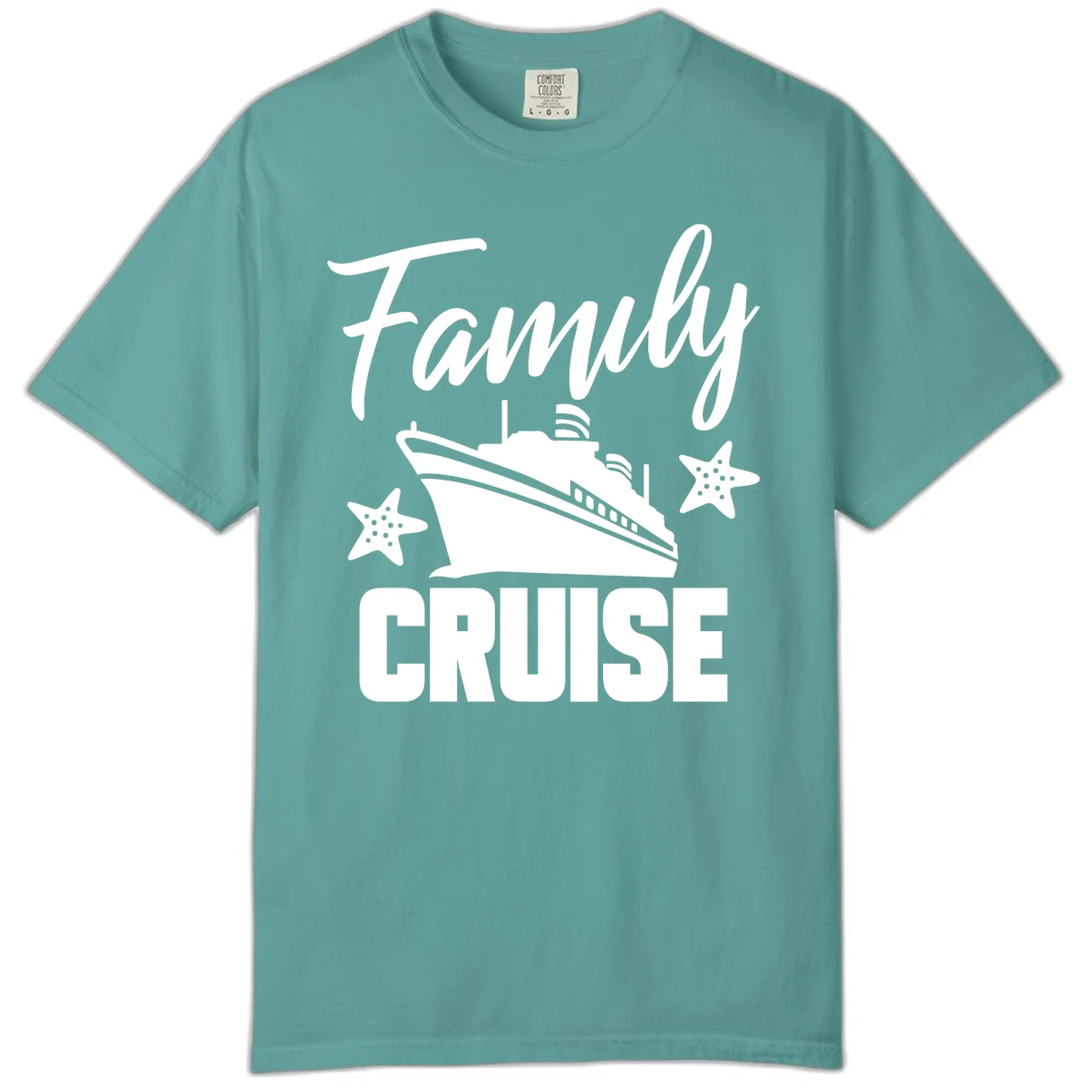 Family Cruise Ship & Starfish Comfort Color T-Shirt in Seafoam