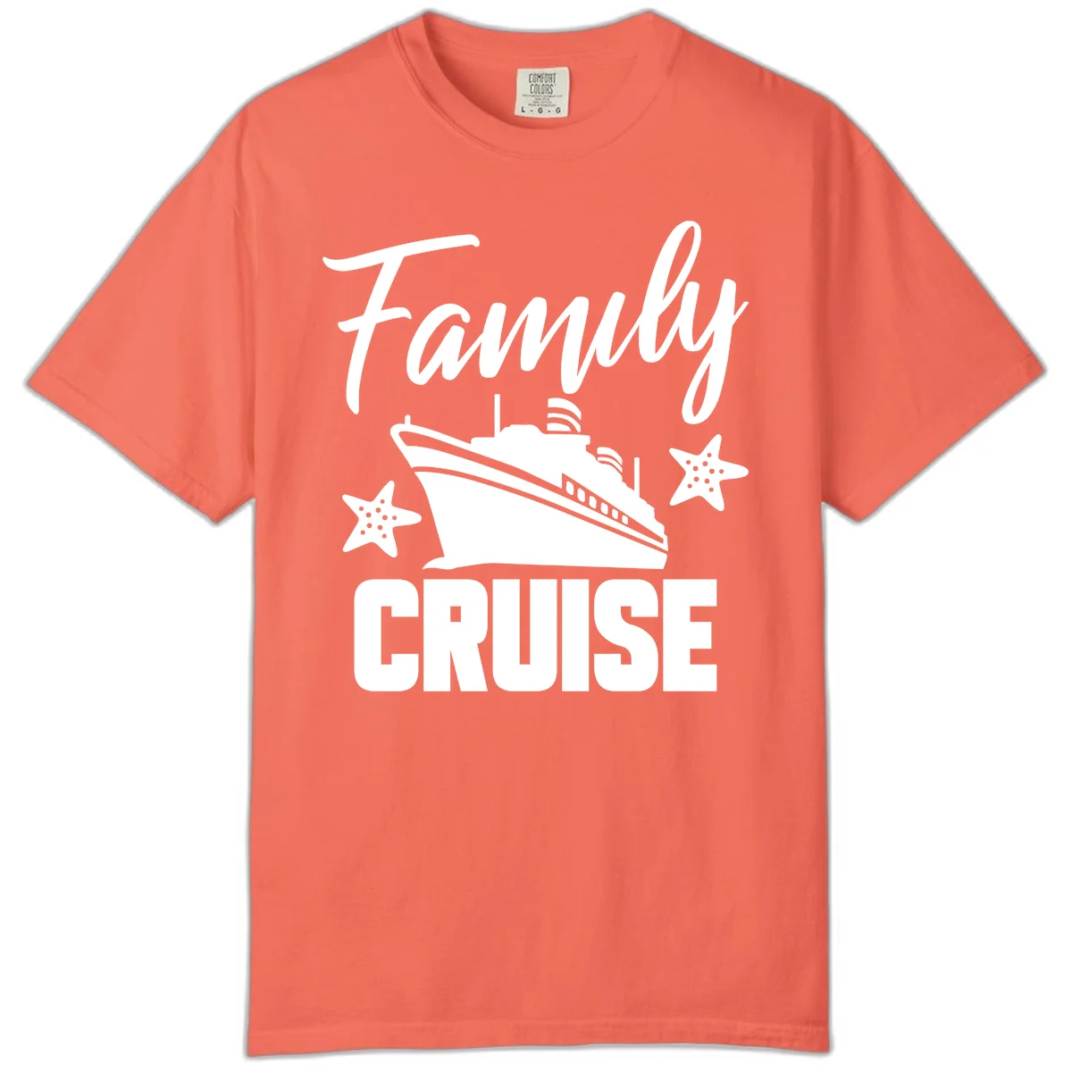Family Cruise Ship & Starfish Comfort Color T-Shirt in Bright Salmon