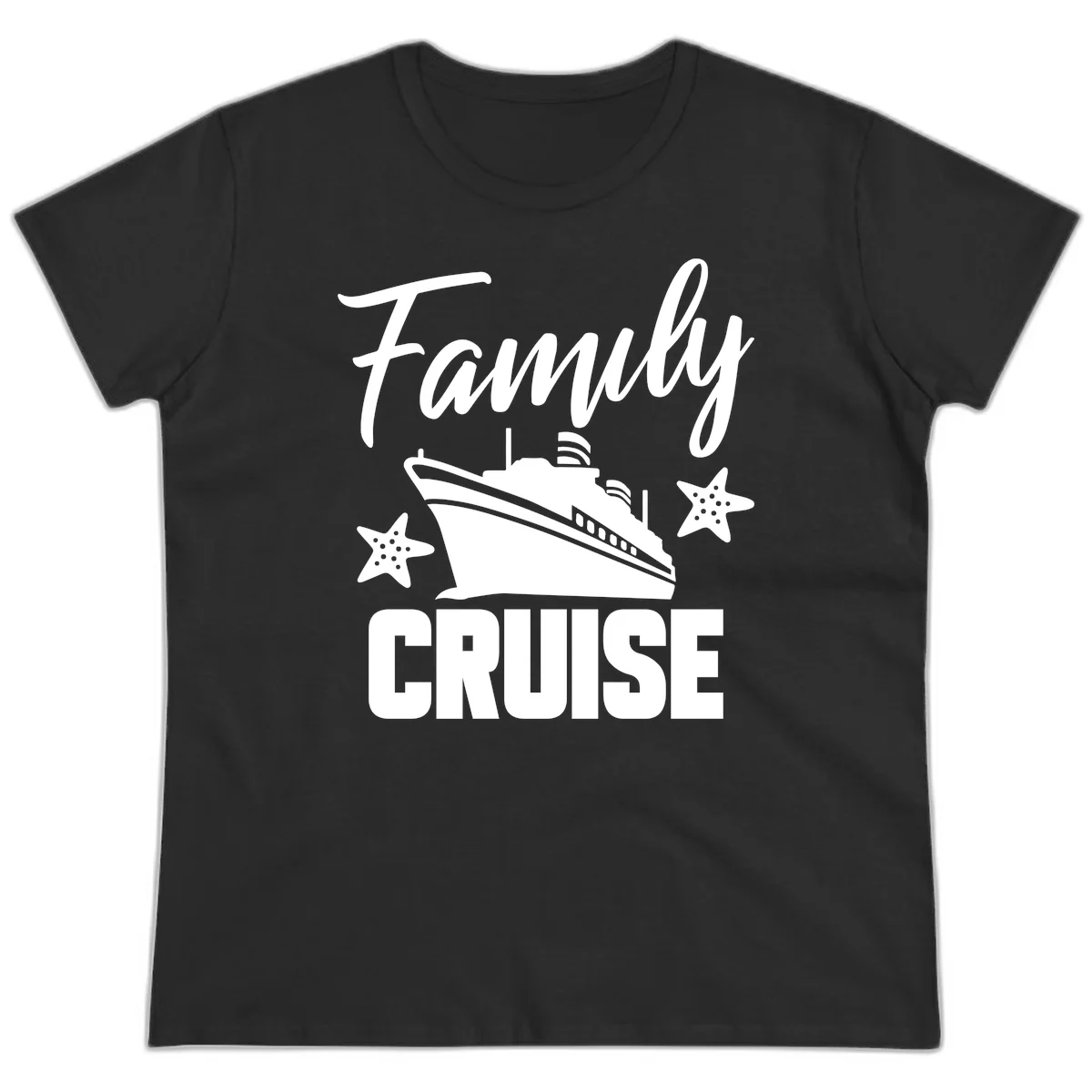 Family Cruise Ship & Starfish Ladies Tee in Black