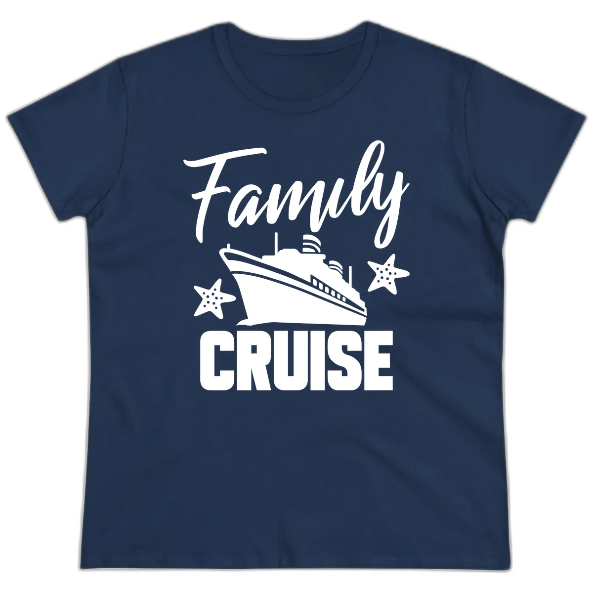 Family Cruise Ship & Starfish Ladies Tee in Navy