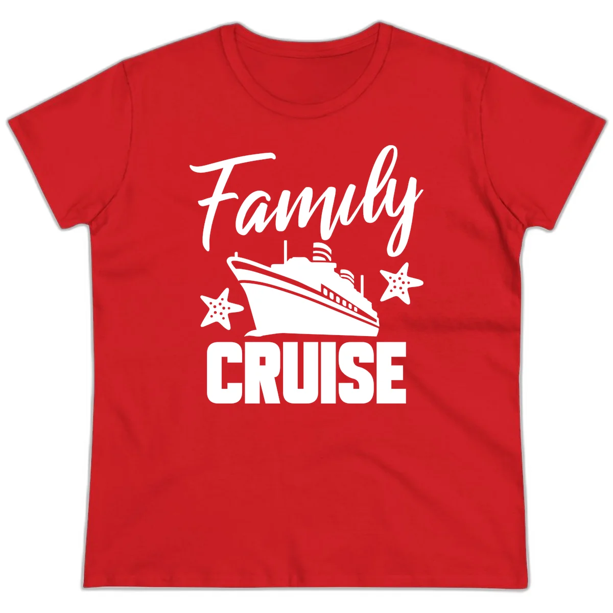 Family Cruise Ship & Starfish Ladies Tee in Red