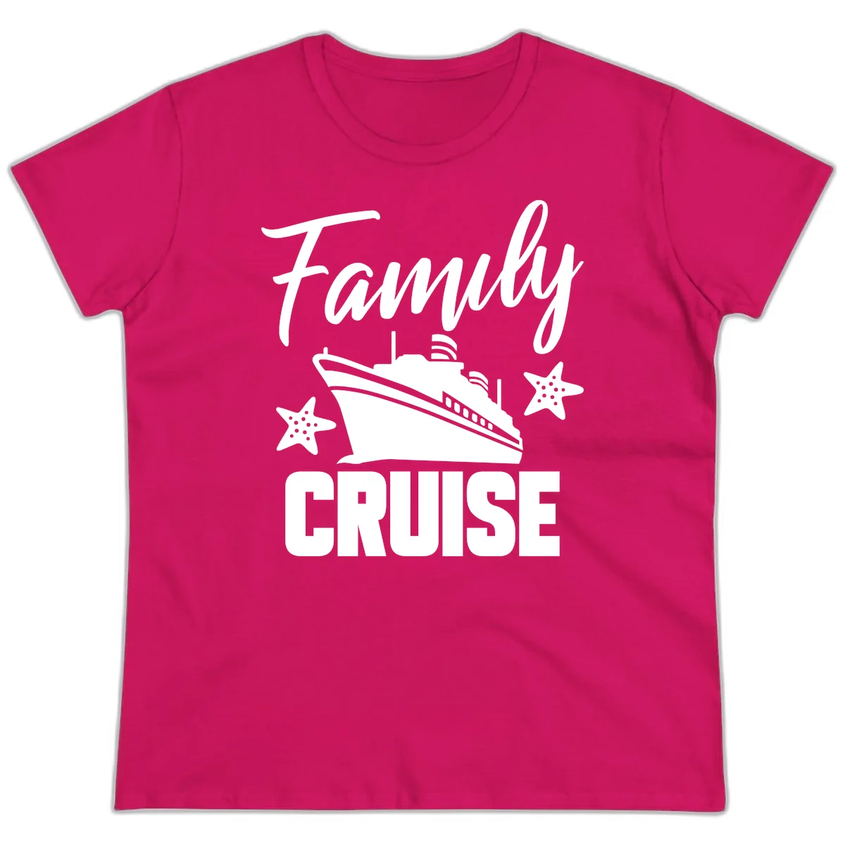 Family Cruise Ship & Starfish Ladies Tee in Heliconia