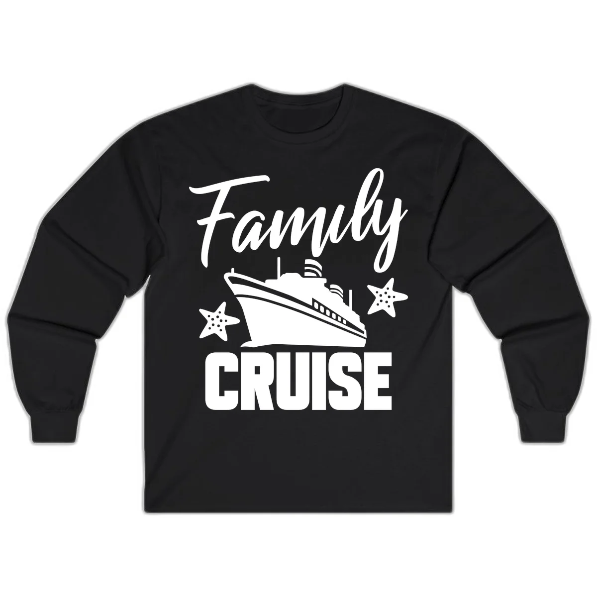Family Cruise Ship & Starfish Long Sleeve Tee in Black