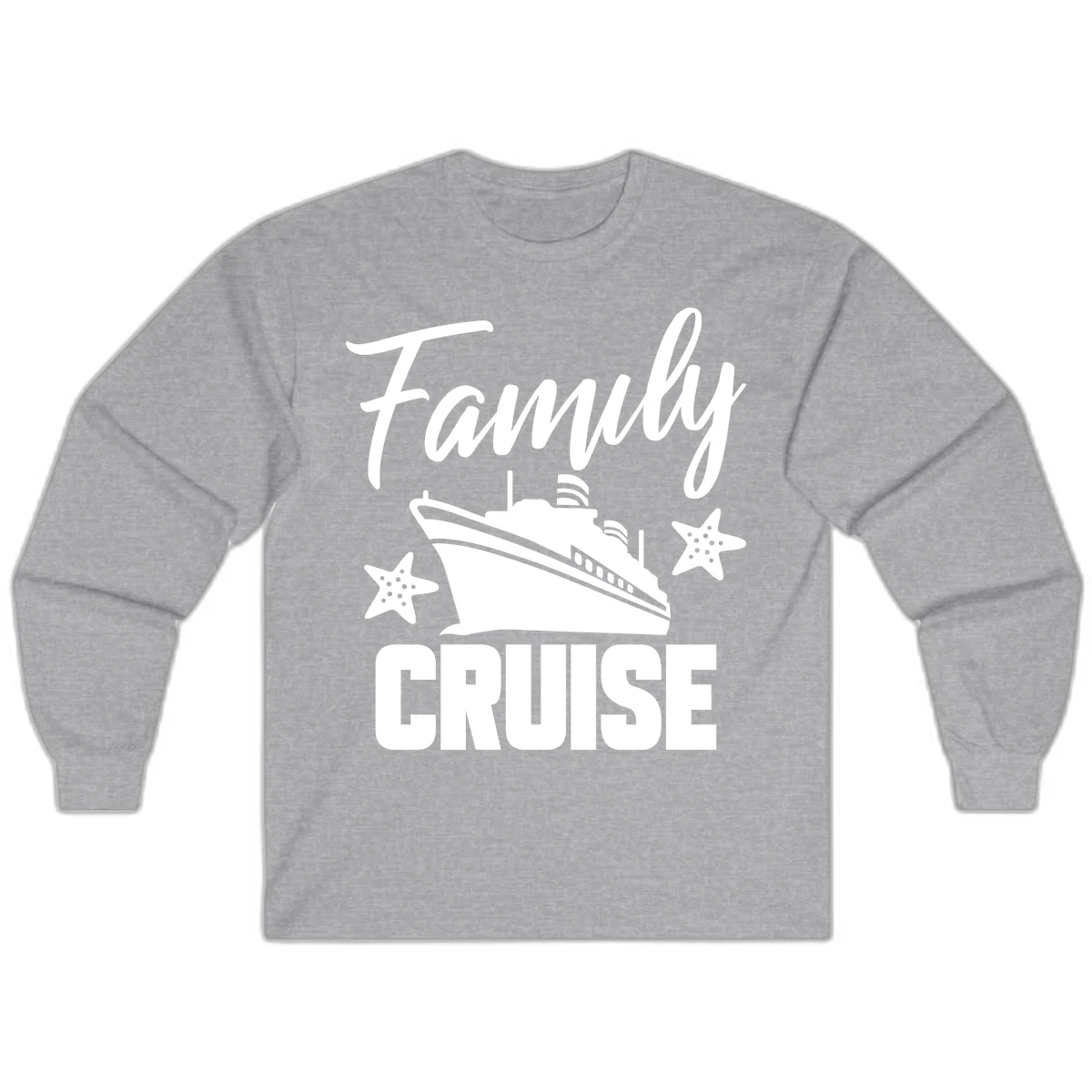 Family Cruise Ship & Starfish Long Sleeve Tee in Sport Grey