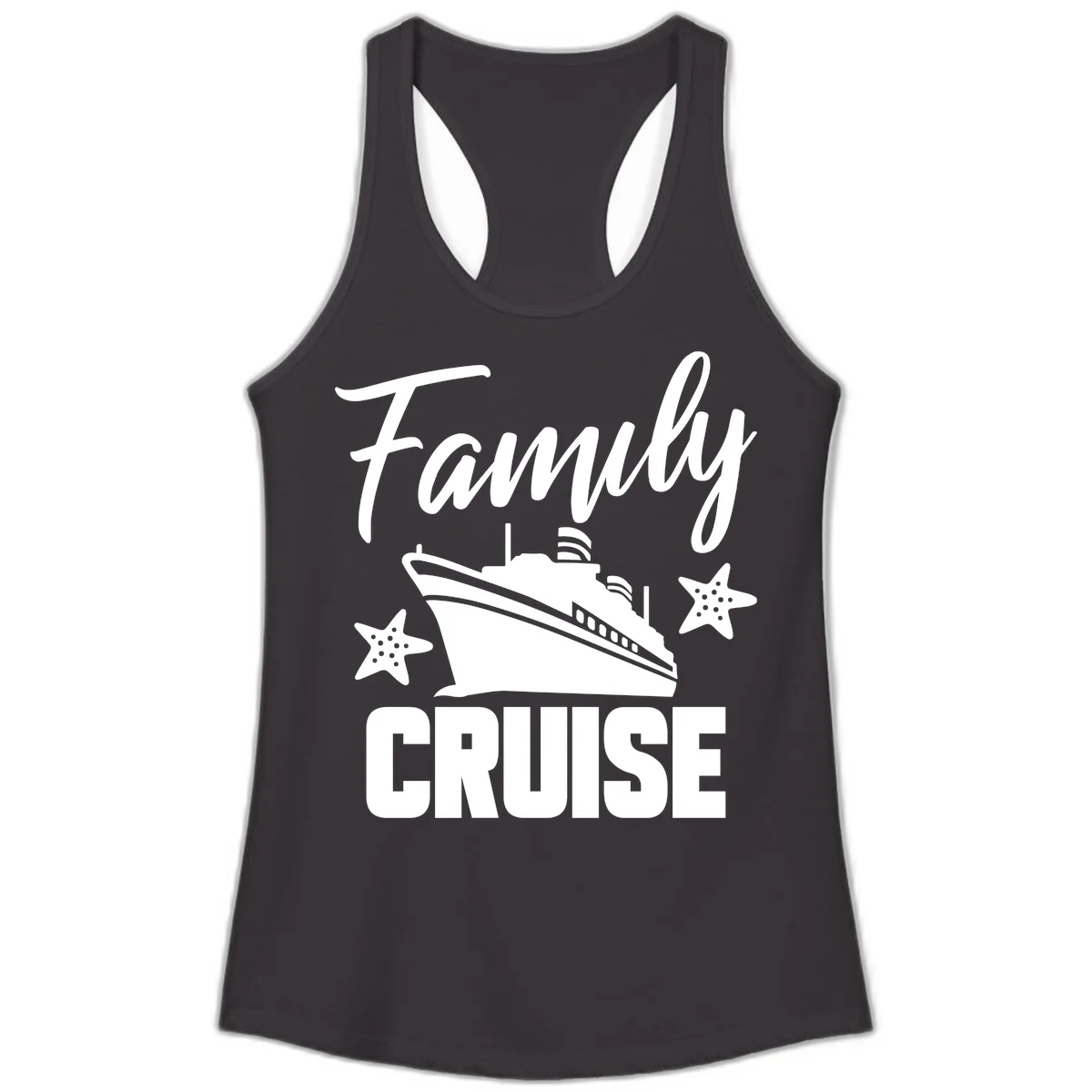 Family Cruise Ship & Starfish Ladies Tank Top in Black