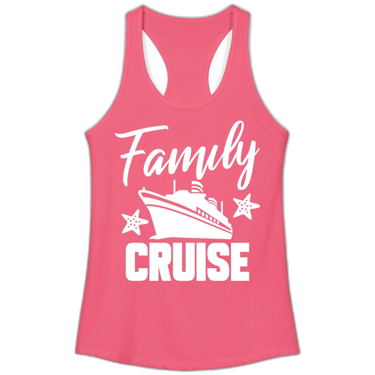 Family Cruise Ship & Starfish Ladies Tank Top in Hot Pink