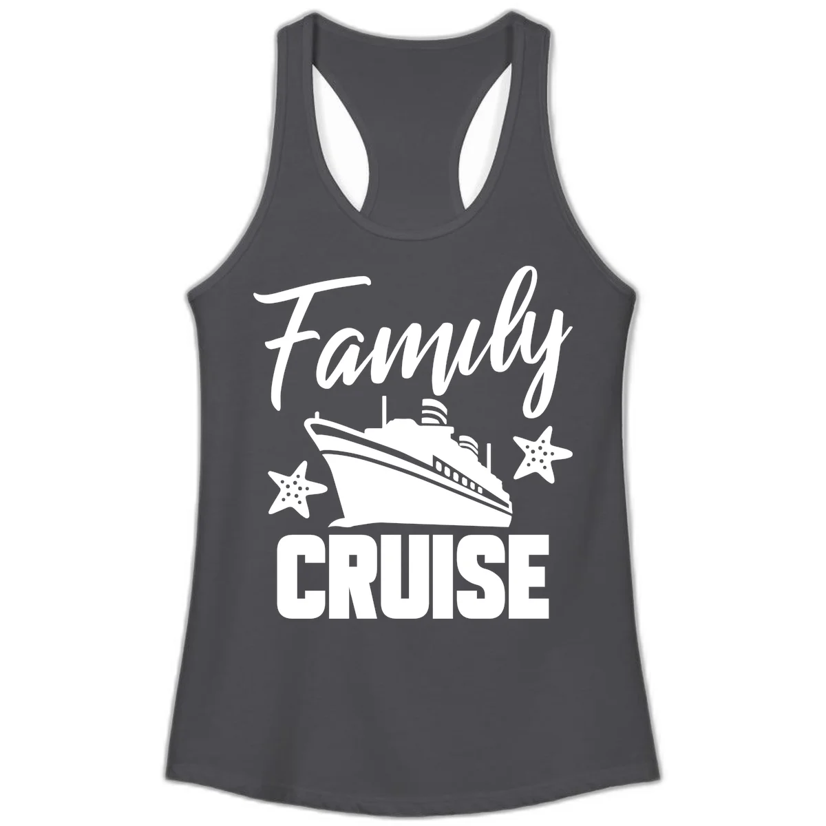 Family Cruise Ship & Starfish Ladies Tank Top in Solid Dark Gray