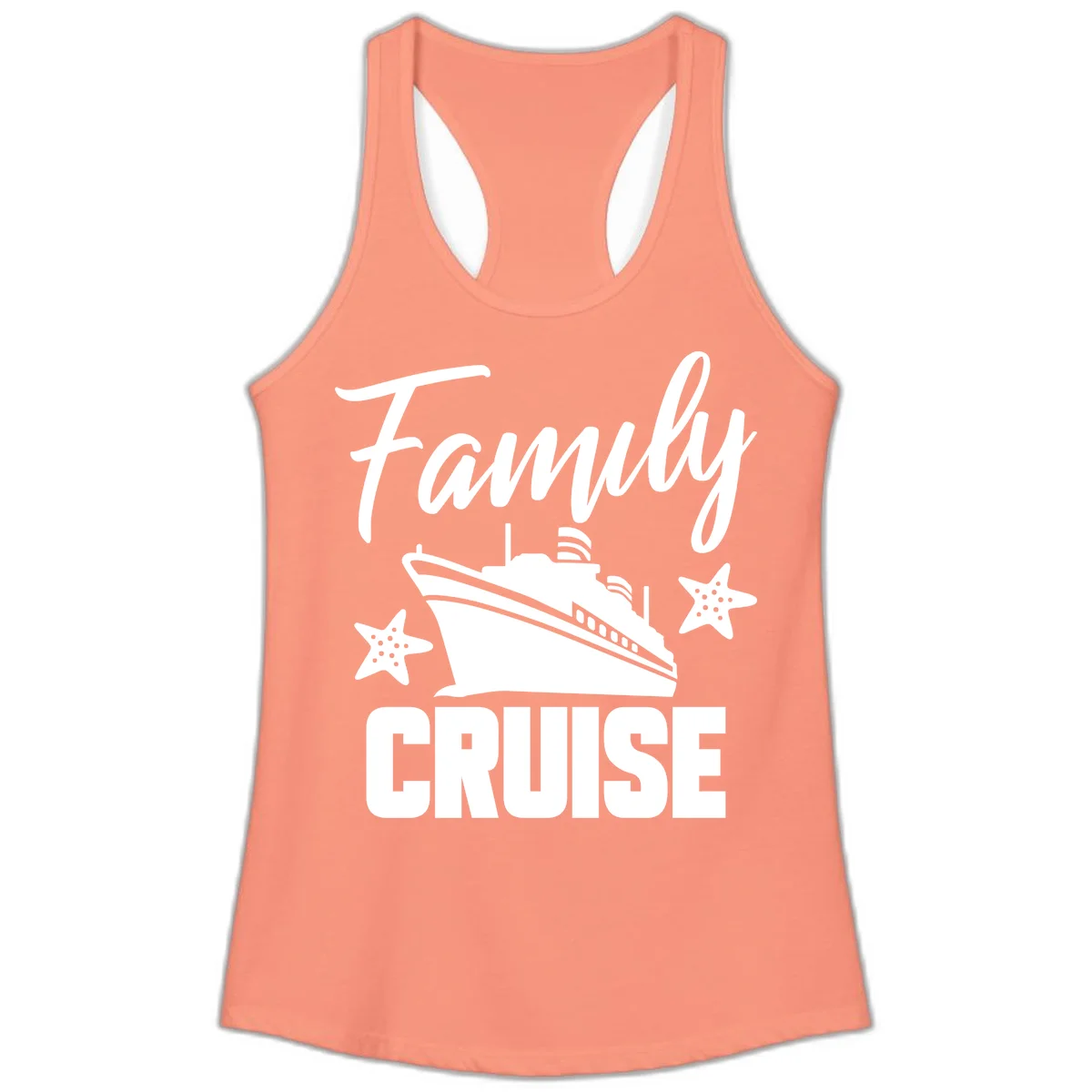 Family Cruise Ship & Starfish Ladies Tank Top in Solid Light Orange