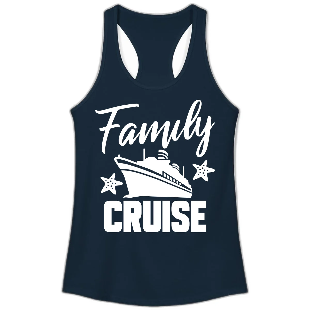Family Cruise Ship & Starfish Ladies Tank Top in Solid Midnight Navy