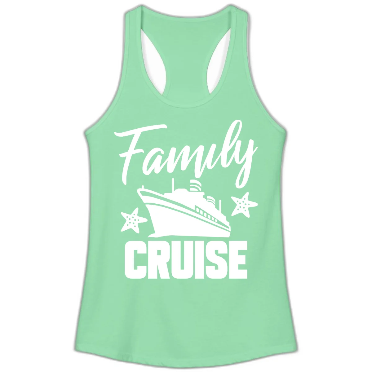 Family Cruise Ship & Starfish Ladies Tank Top in Solid Mint