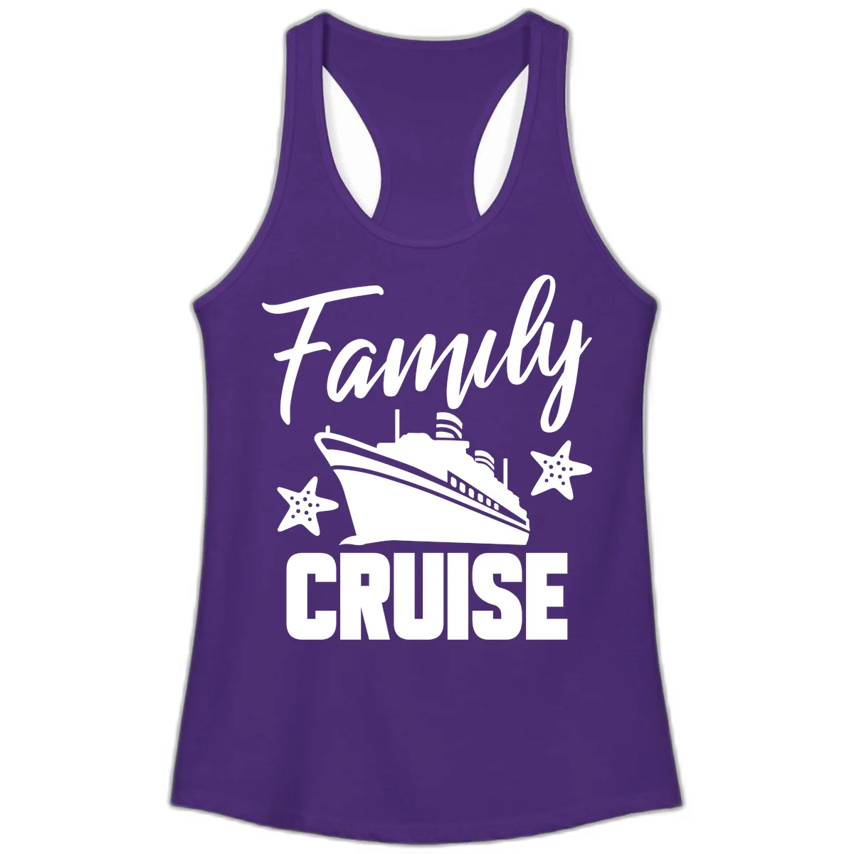 Family Cruise Ship & Starfish Ladies Tank Top in Solid Purple Rush