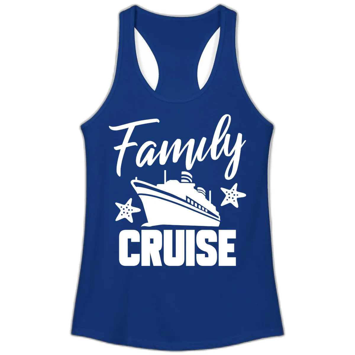 Family Cruise Ship & Starfish Ladies Tank Top in Solid Royal
