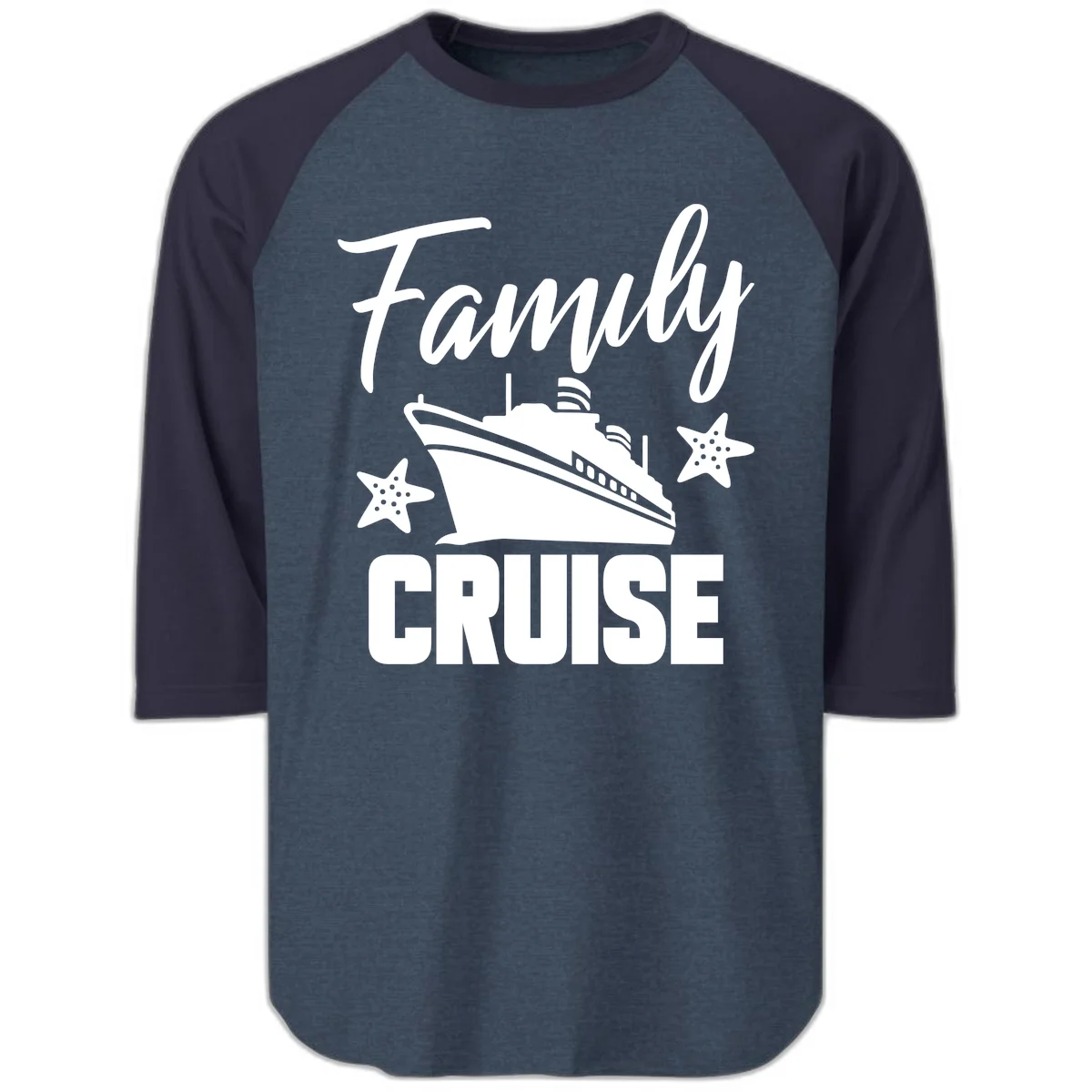 Family Cruise Ship & Starfish Raglan 3/4 Sleeve Tee in Heather Denim Navy