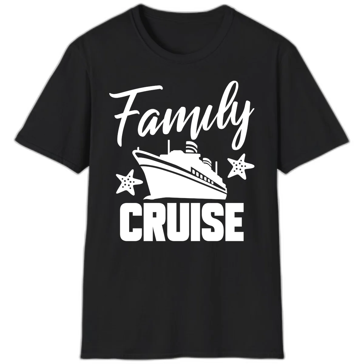 Family Cruise Ship & Starfish Vacation T-Shirt in Black
