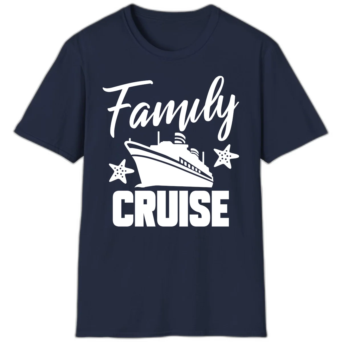 Family Cruise Ship & Starfish Vacation T-Shirt in Navy