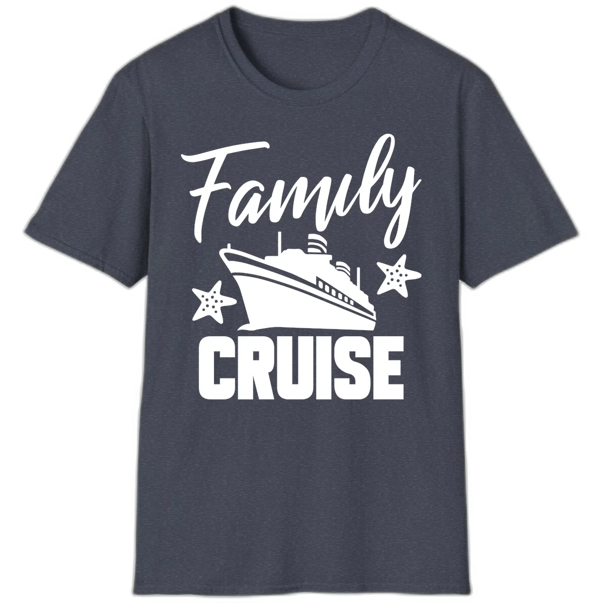 Family Cruise Ship & Starfish Vacation T-Shirt in Heather Navy