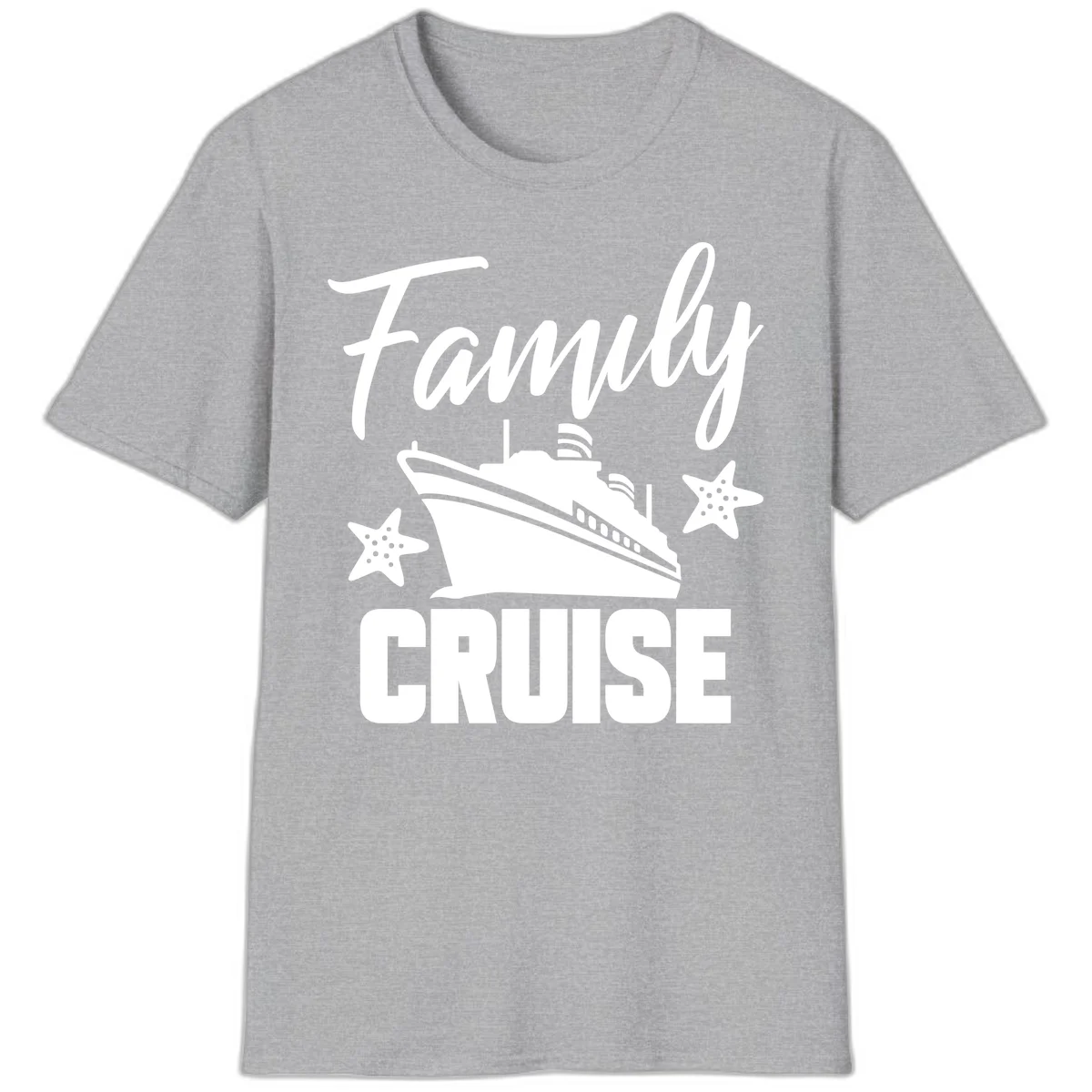 Family Cruise Ship & Starfish Vacation T-Shirt in Sport Grey