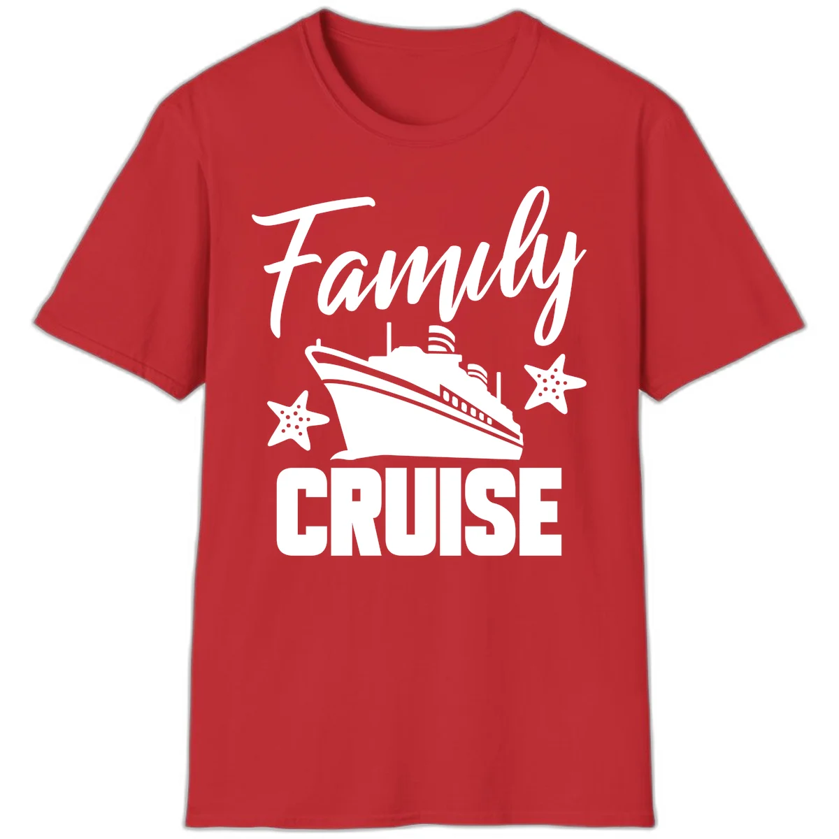 Family Cruise Ship & Starfish Vacation T-Shirt in Red