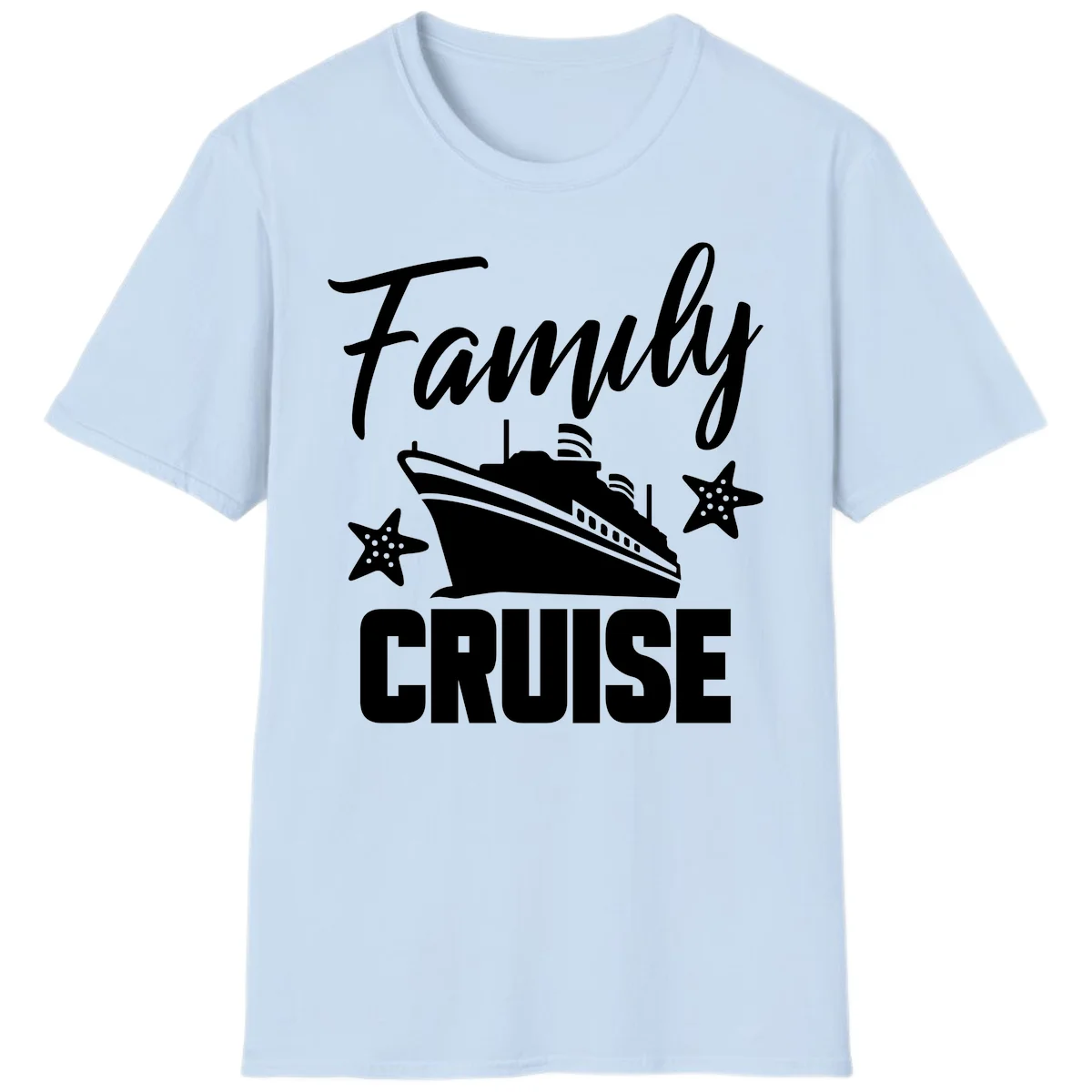 Family Cruise Ship & Starfish Vacation T-Shirt in Light Blue