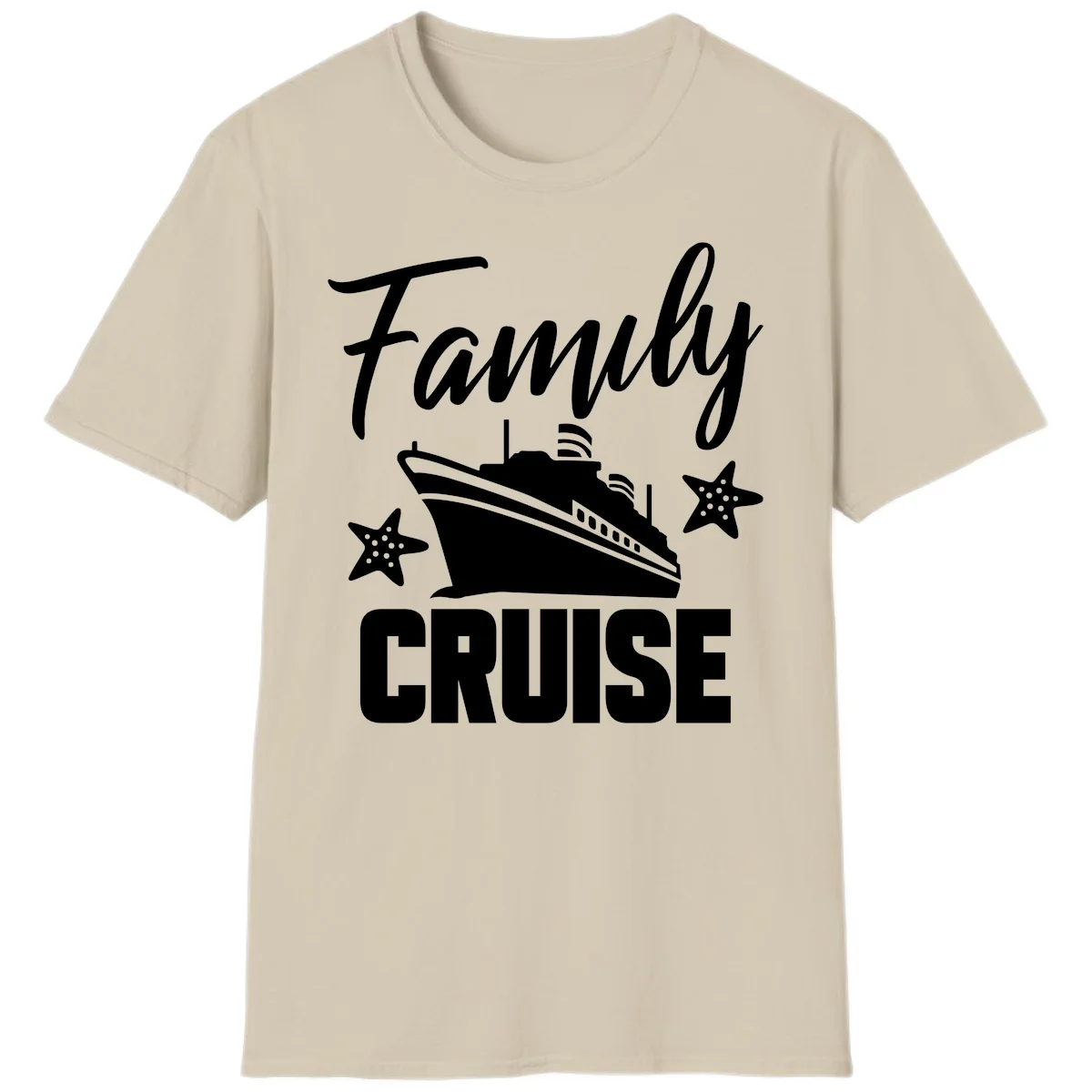 Family Cruise Ship & Starfish Vacation T-Shirt in Sand