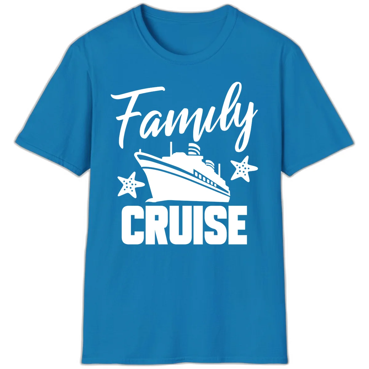 Family Cruise Ship & Starfish Vacation T-Shirt in Sapphire