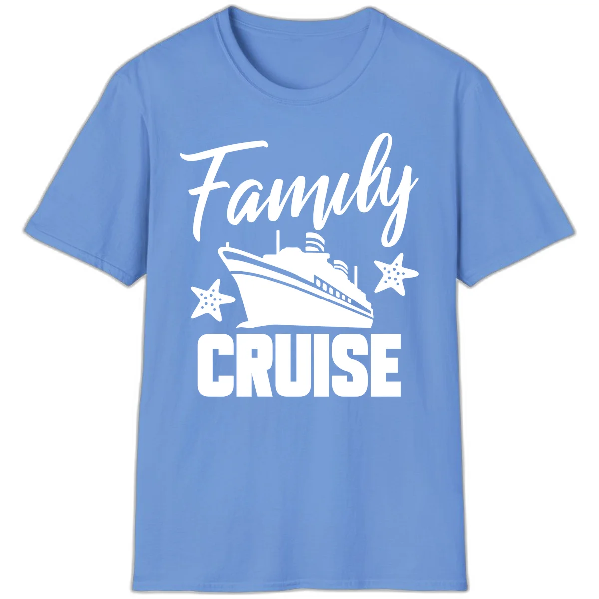 Family Cruise Ship & Starfish Vacation T-Shirt in Carolina Blue