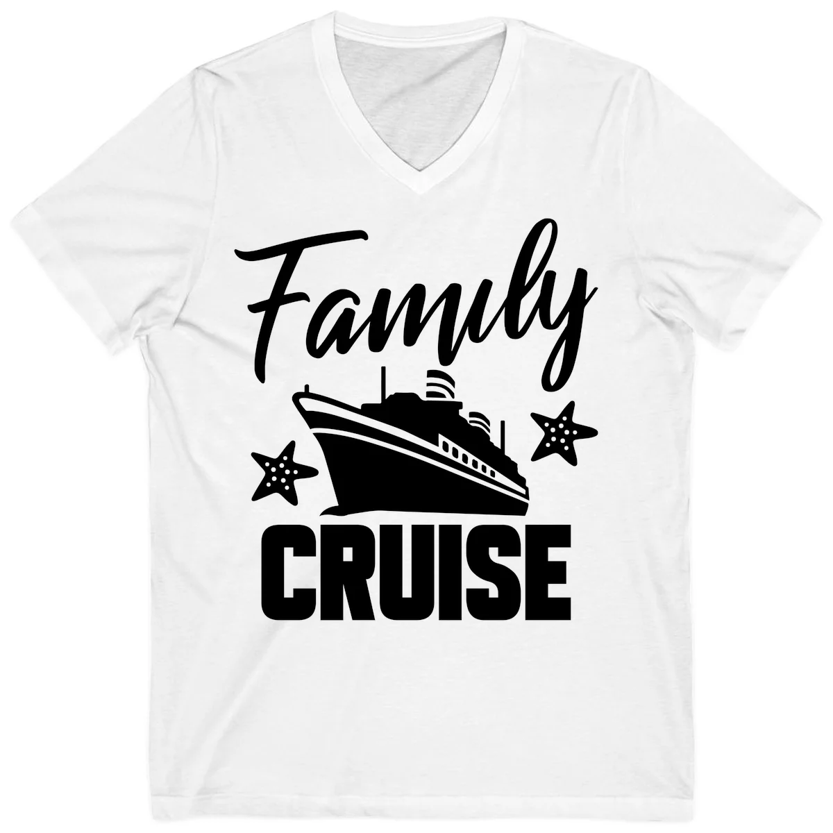 Family Cruise Ship & Starfish V-Neck T-Shirt in White
