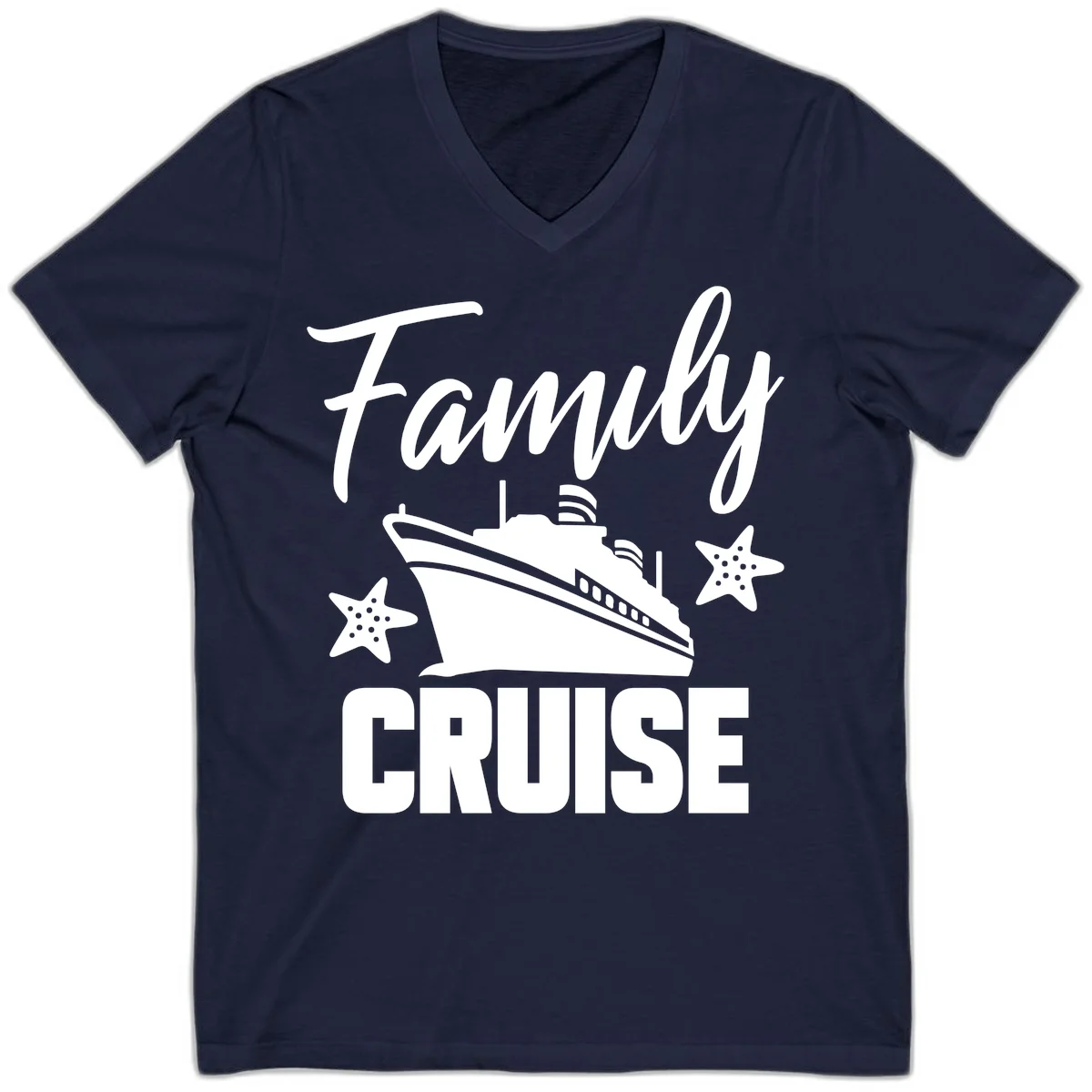Family Cruise Ship & Starfish V-Neck T-Shirt in Navy