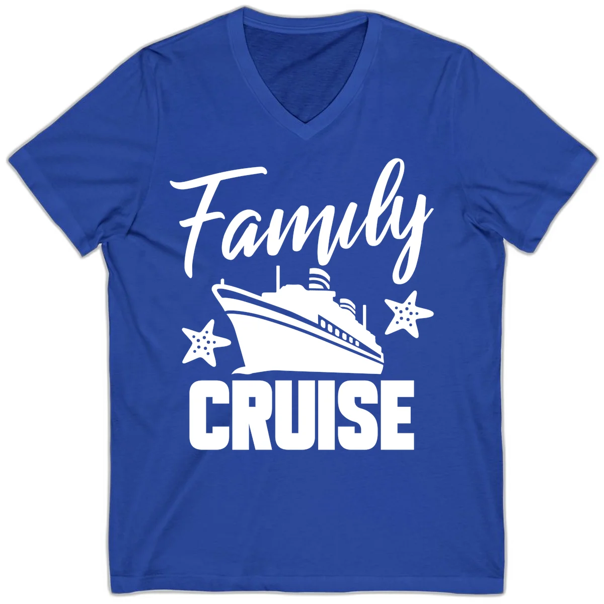 Family Cruise Ship & Starfish V-Neck T-Shirt in True Royal
